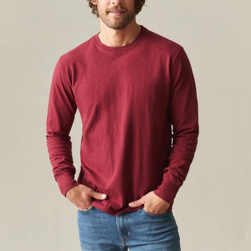 American Giant Men's Premium Slub Crew Tee Long Sleeve Syrah Red Medium NWOT